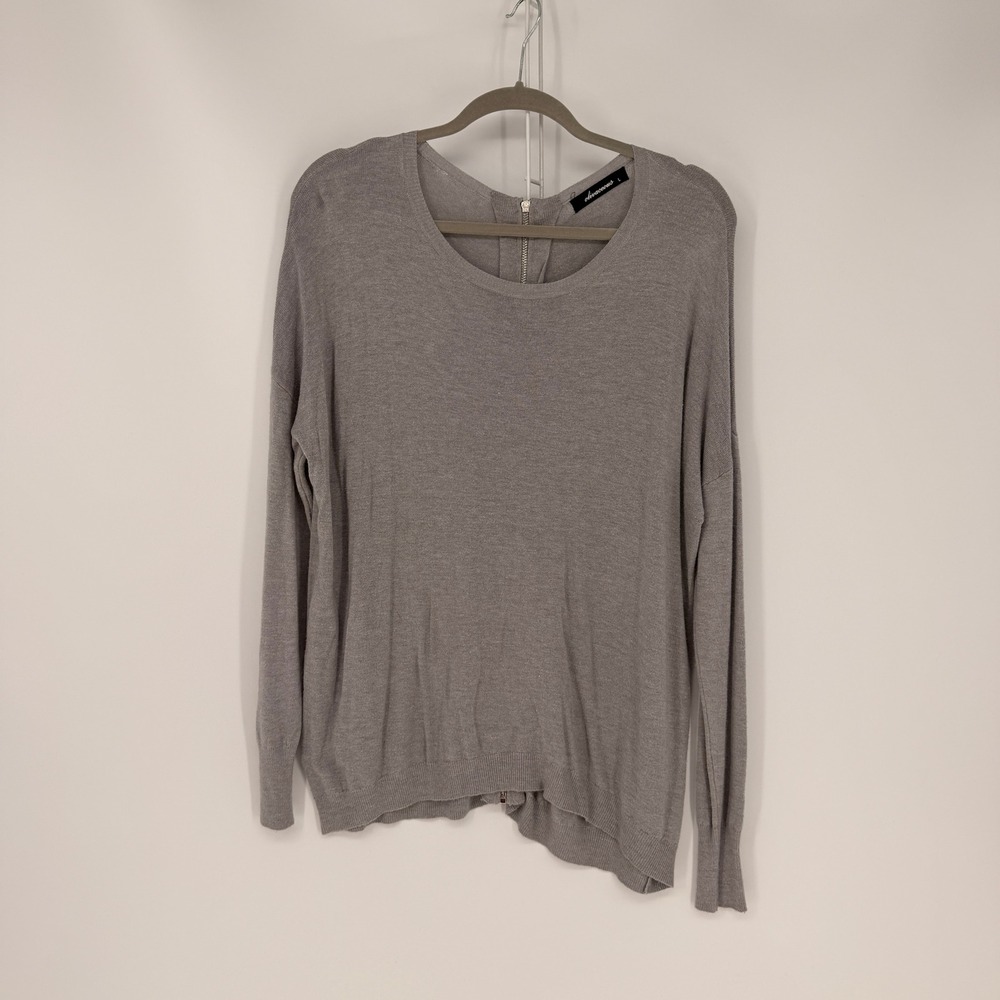 Olivaceous Sweater Womens L Gray Cashmere Blend Back Zip Asymmetrical Layering